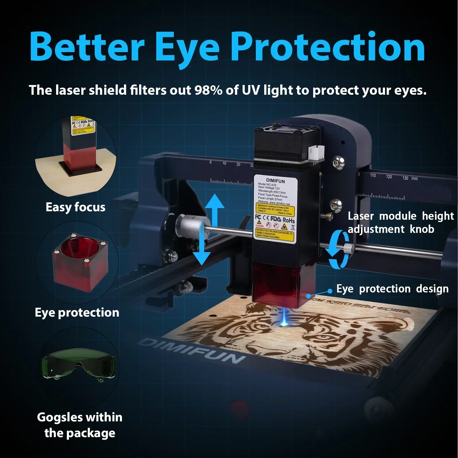 Mini Machine à Graver Laser Professionnelle, 4.5W, 445 ± 5nm, Découpeur CNC Bleu pour Travail de Calcul du Cuir Acrylique