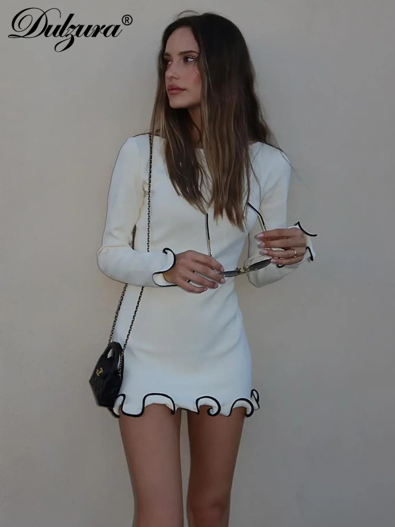 Dulzura-minivestido ajustado de retazos con volantes y mangas largas, traje Sexy elegante para fiesta y Club, ropa de calle para otoño e invierno