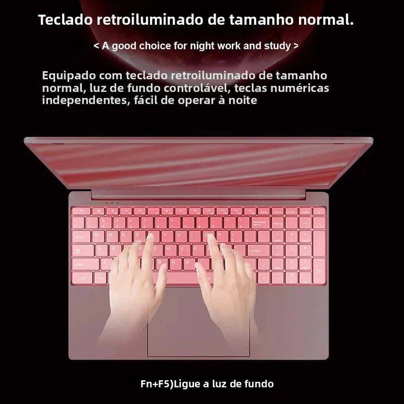 2025 Laptop rosa Windows 11 Office Education Gaming Notebook 15,6 “11a geração Intel Celeron N5095 16G RAM 1T Dual WiFi lado estreito