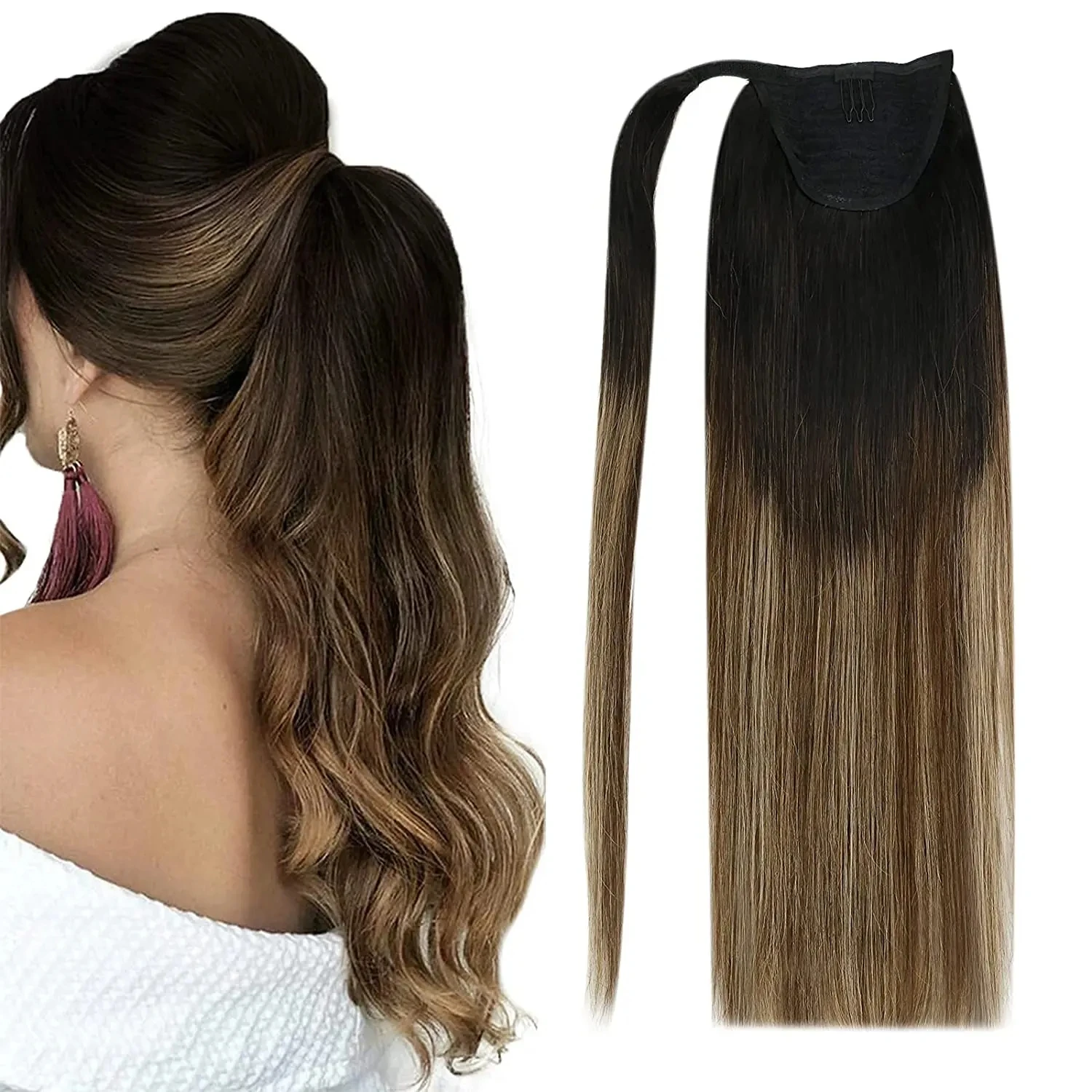Vesunny rabo de cavalo cabelo humano em linha reta 80g clipe em extensões de cabelo humano 14-22 "caudas de cavalo de cabelo natural sem garra clipe