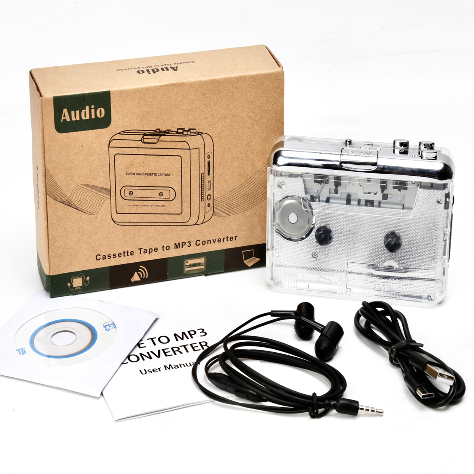 TON010 lecteur de Cassette enregistreur à bande Portable à Mp3 coque entièrement transparente Capture de Cassette USB au Format MP3 lecteur de musique à bande