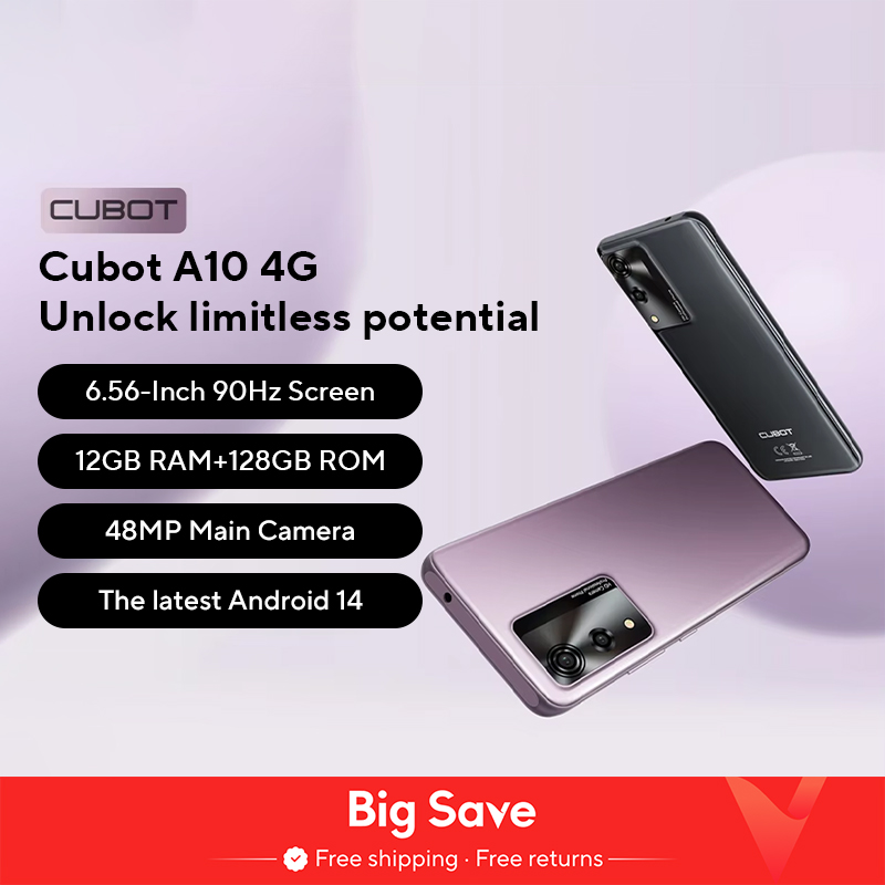 Android Smartphone Cubot A10, 12GB RAM (4GB+8GB), 128GB ROM, Octa-core, 6.56-Inch 90Hz Screen, 5100mAh, 48MP, 5G WiFi, 4G Phone