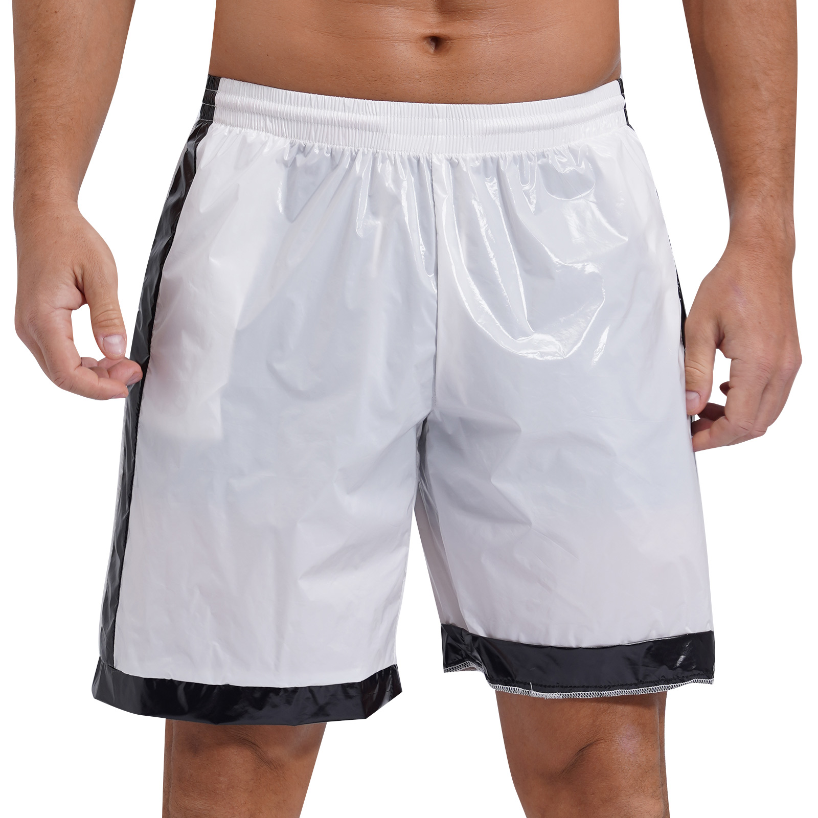 Swimear Mens Swimming Trunks Wet Look Boxer Shorts Drawstring Elastic Waist Pockets Contrast Stripes Beach Shorts Loungewear