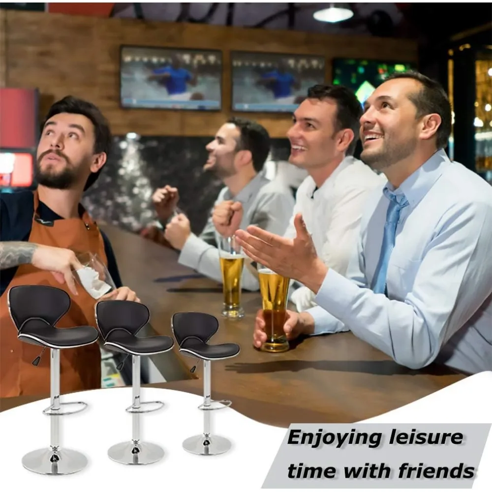 Set of 2 Bar Stools, Counter Height Adjustable Bar Chairs with Back Barstools PU Leather Swivel Bar Stool