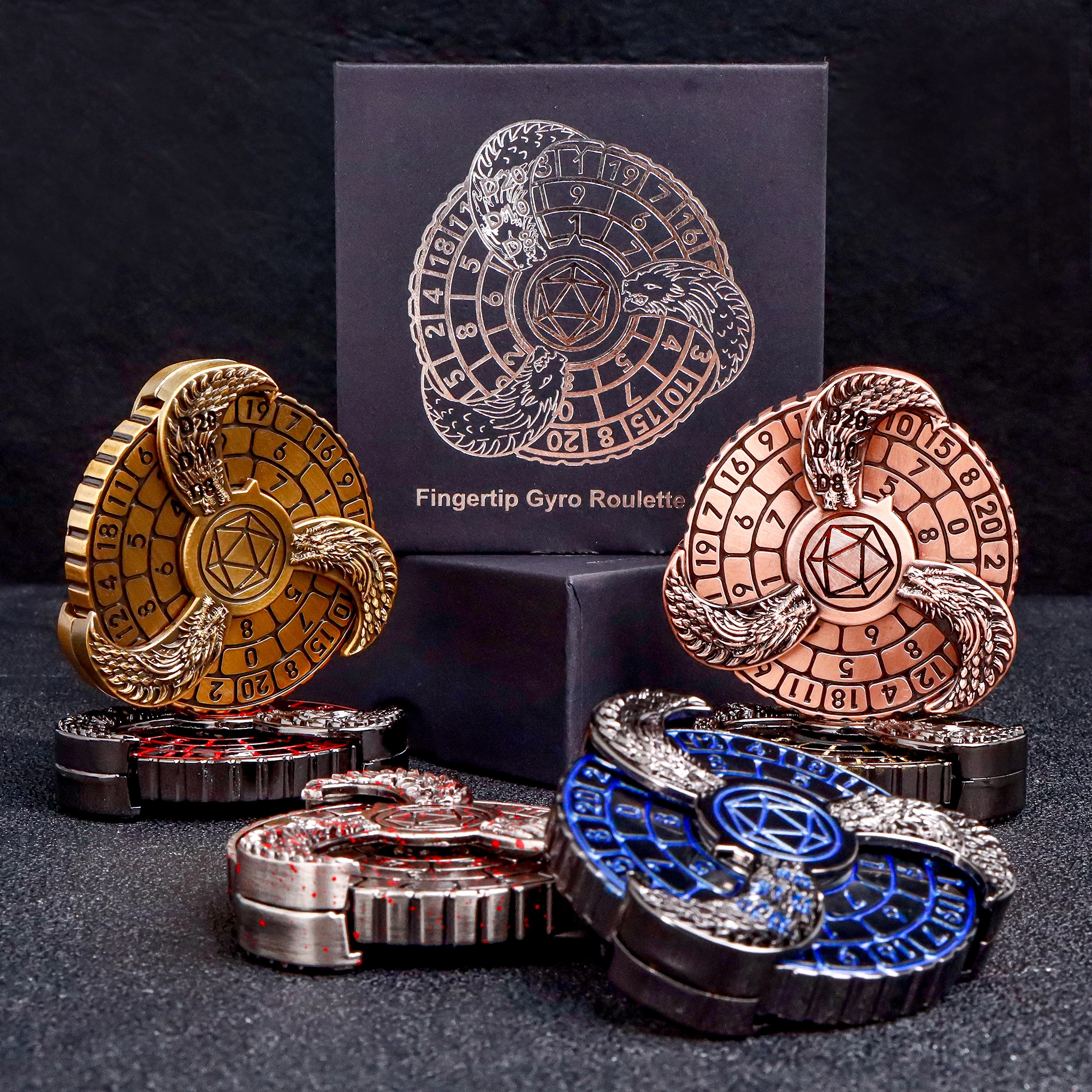 D+D Metal Fingertip Gyro Roulette Dice for Dungeons and Dragons, DND Spinner Metal Dice, Dragon Compass Dice Set For Gifts