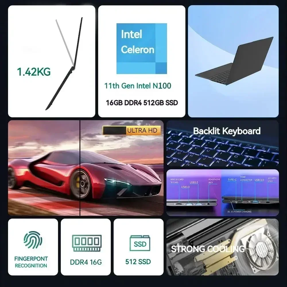 Firebat-ラップトップ,超薄型,100% srgb,ddr4,16 gb ram,1テラバイト,1920x1200,a16,intel n100,n5095