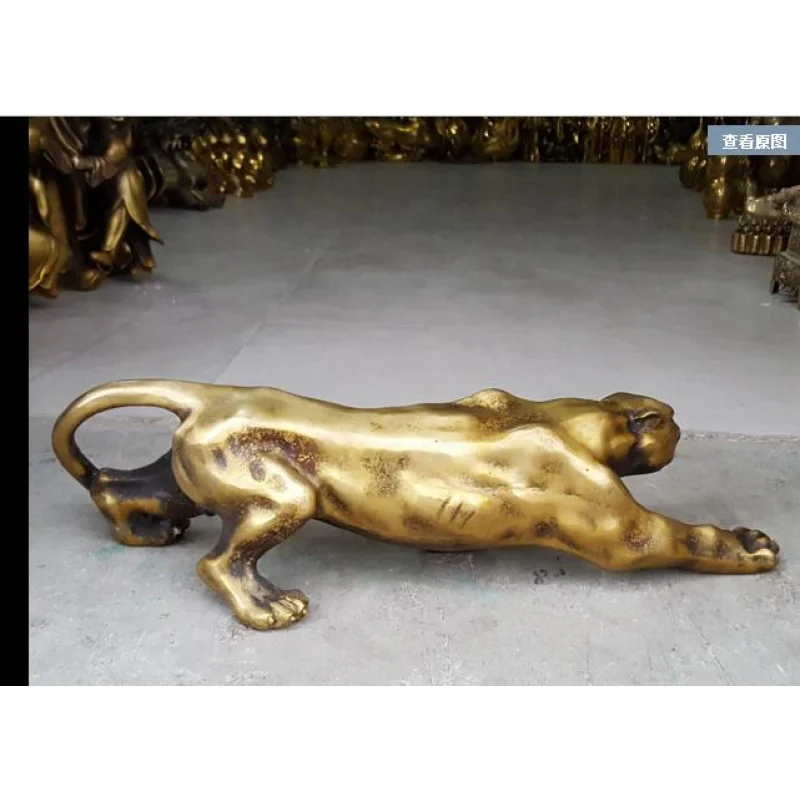 decoration crafts copper Big Bronze Sculpture Statue Panther Leopard Jaguar Cat Marked Enamel Decoration Brass gift arts crafts