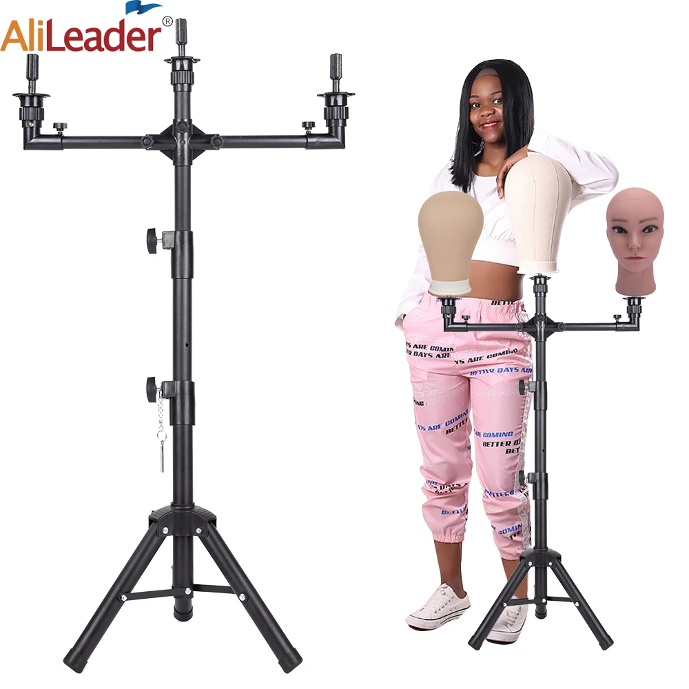 Soporte multifunción para peluca con tres soportes, trípode para peluca, soporte para cabeza de maniquí para bloque de lona, cabeza de maniquí/cabeza de muñeca de entrenamiento