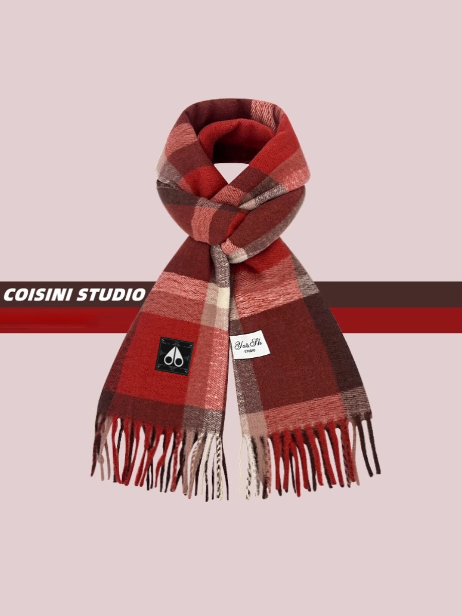 クラシック英国レトロスタイルカーキチェック柄スカーフ女性のためのシンプルな多用途トレンディな冬のアクセサリー MOOSE KINGSHIP
