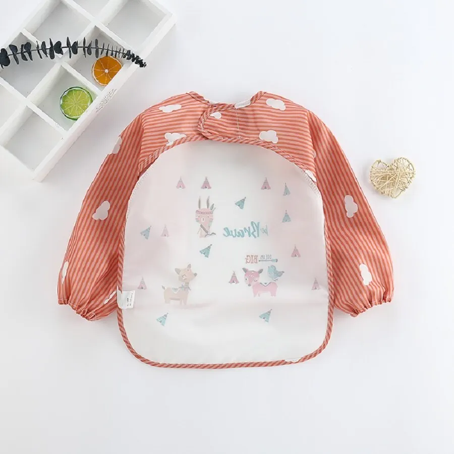 Bata impermeável para crianças, manga comprida Art Apron, babador macio do bebê, roupa de burp dos desenhos animados, 1PC