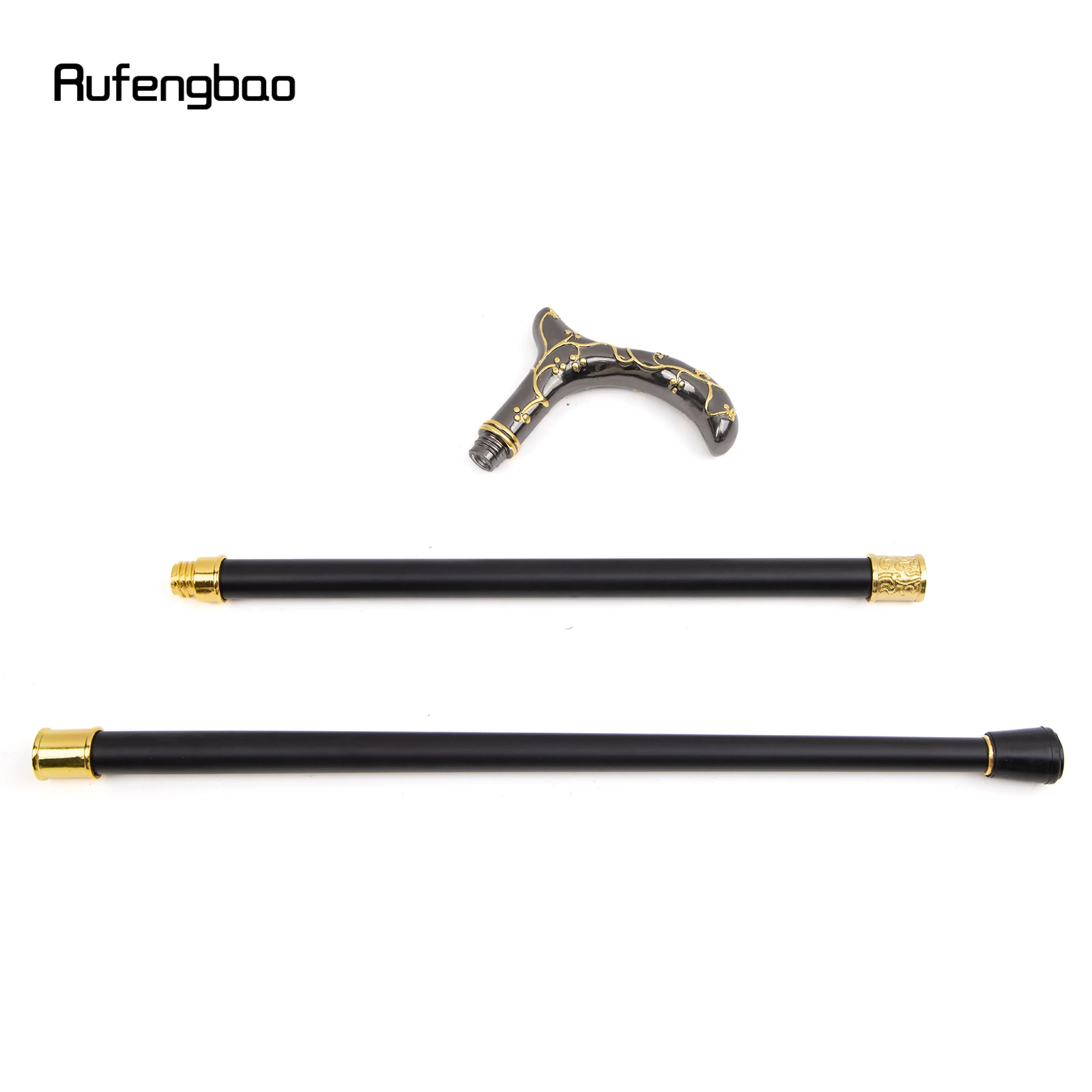 Bastão decorativo flor de ameixa, Crochet elegante de bengala, Dourado e preto, Bastão Cosplay Vintage, 93cm