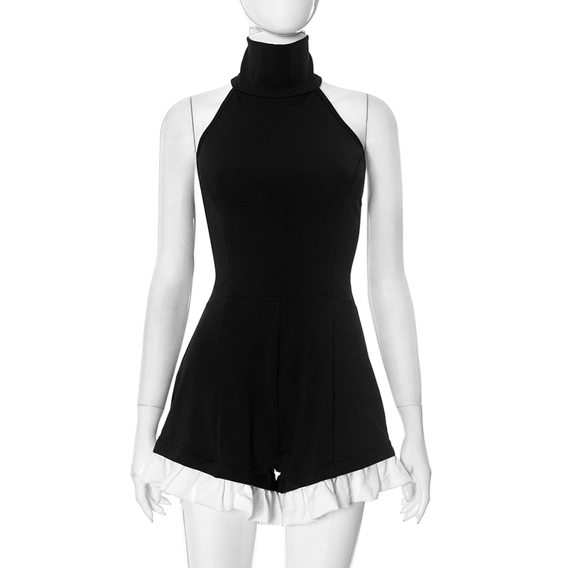 Tornova contraste babados macacão para mulher halter sem mangas magro macacão moda splice casual cintura alta feminino playsuits
