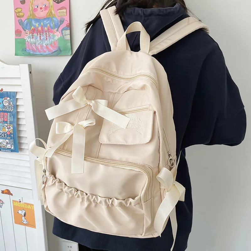 Fashionable Backpack with Large Capacity Bow Tie Backpack Cute New Book Bag for Teenage Girls Sponge Compartment