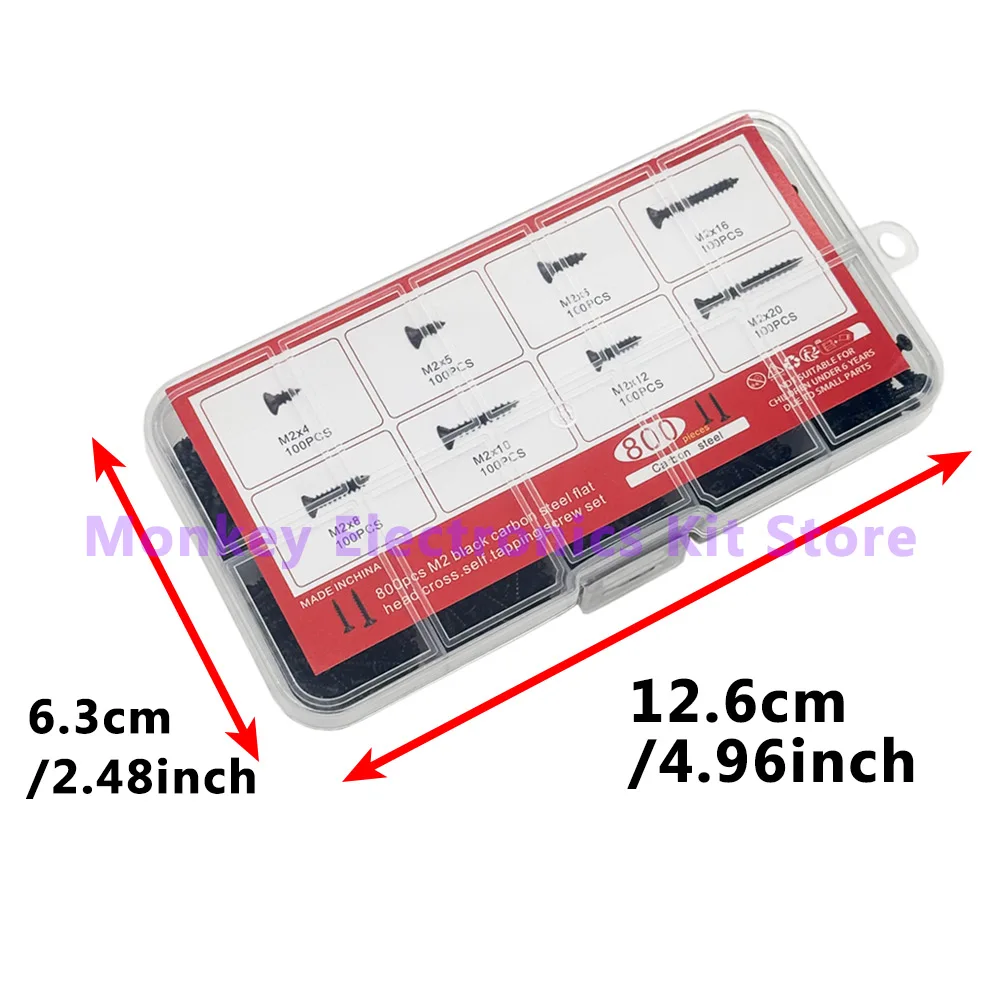 800PCS/1 Set M2 Black Phillips Self Tapping Screw Assortment Kit Locking Screws And Wood Screws