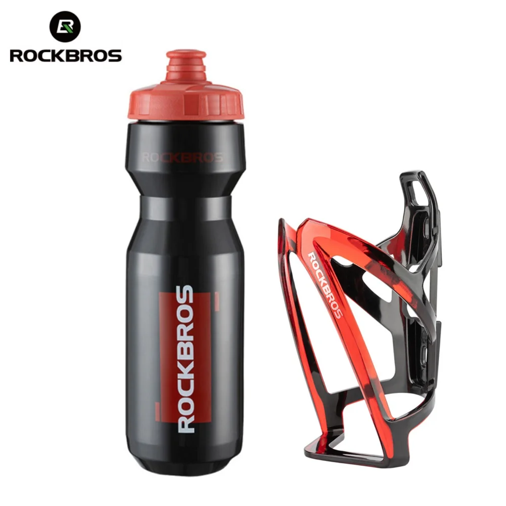 Botella de agua para ciclismo ROCKBROS + soporte para botella de agua, juego de 2 piezas, botella de agua deportiva de 750ml + soporte para botella de agua moldeado integrado