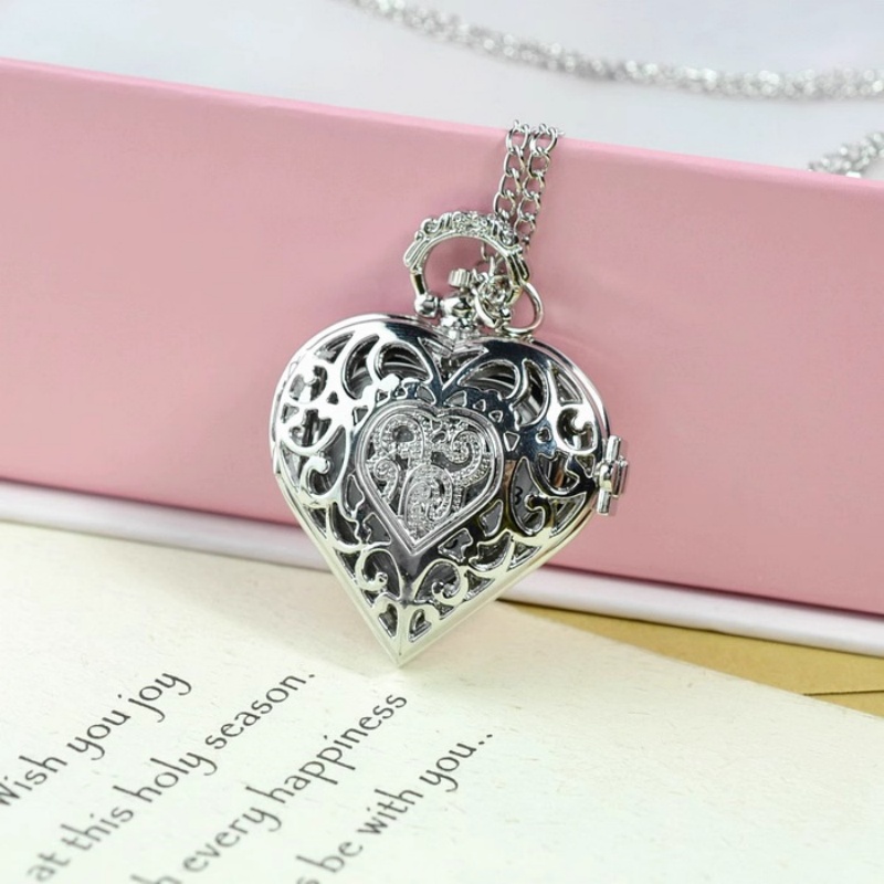 Relógio de bolso de quartzo liso prateado, colar masculino e feminino, relógio de metal, aço inoxidável, pingente com corrente curta, presentes