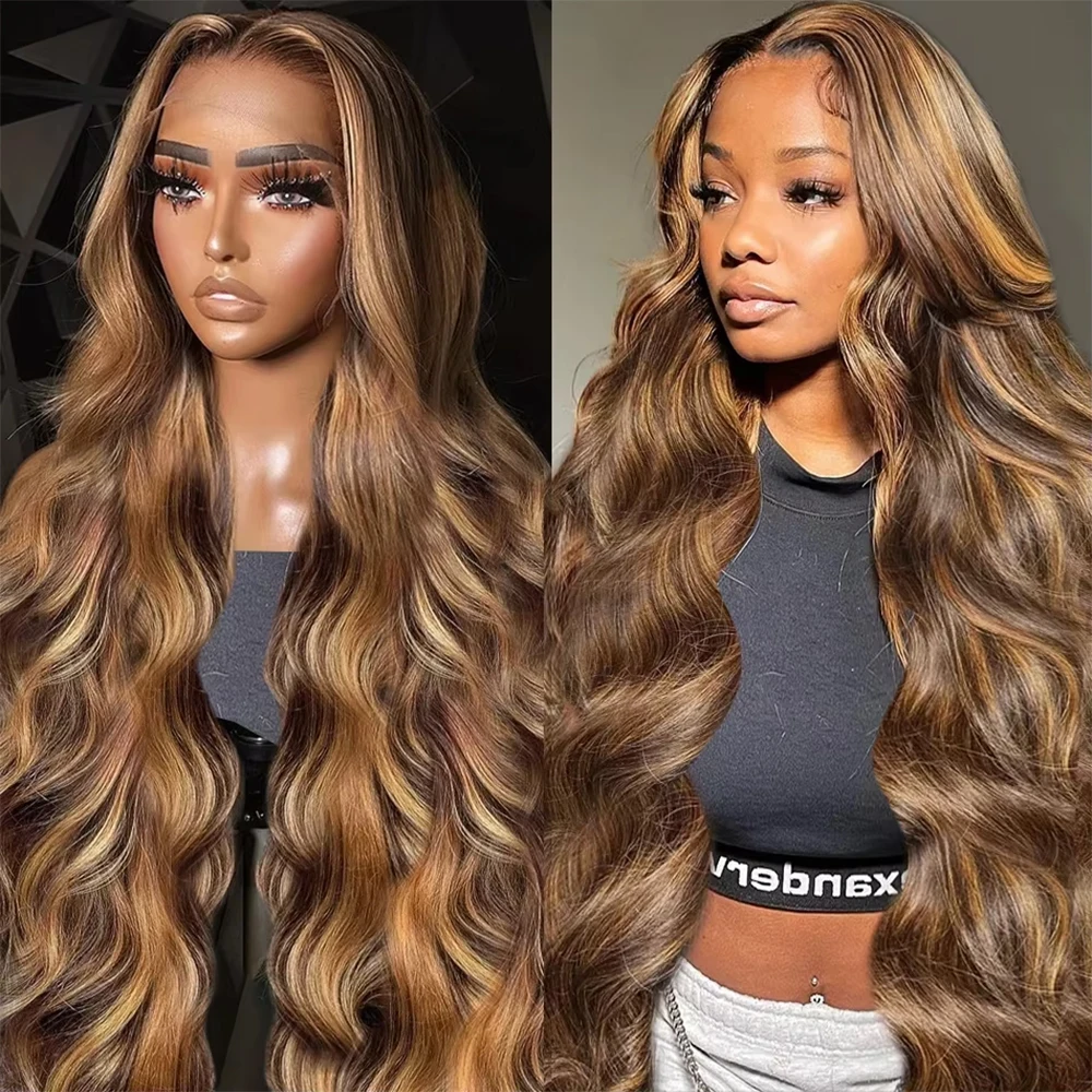 180 200 densidade 100% cabelo humano onda do corpo perucas p4/27 destaque colorido 13x4 13x6 hd transpatentlace frontal 18-46 Polegada cabelo remy