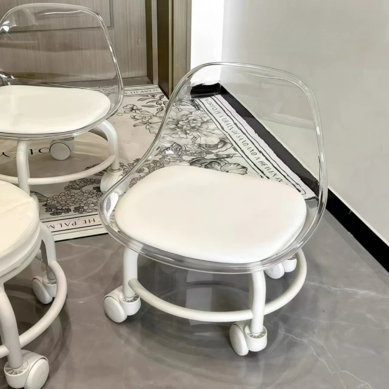 Cadeira versátil de banco com encosto de cinto oval acrílico com 360 °   Tamborete giratório e deslizante - Rodízios para fácil mobilidade