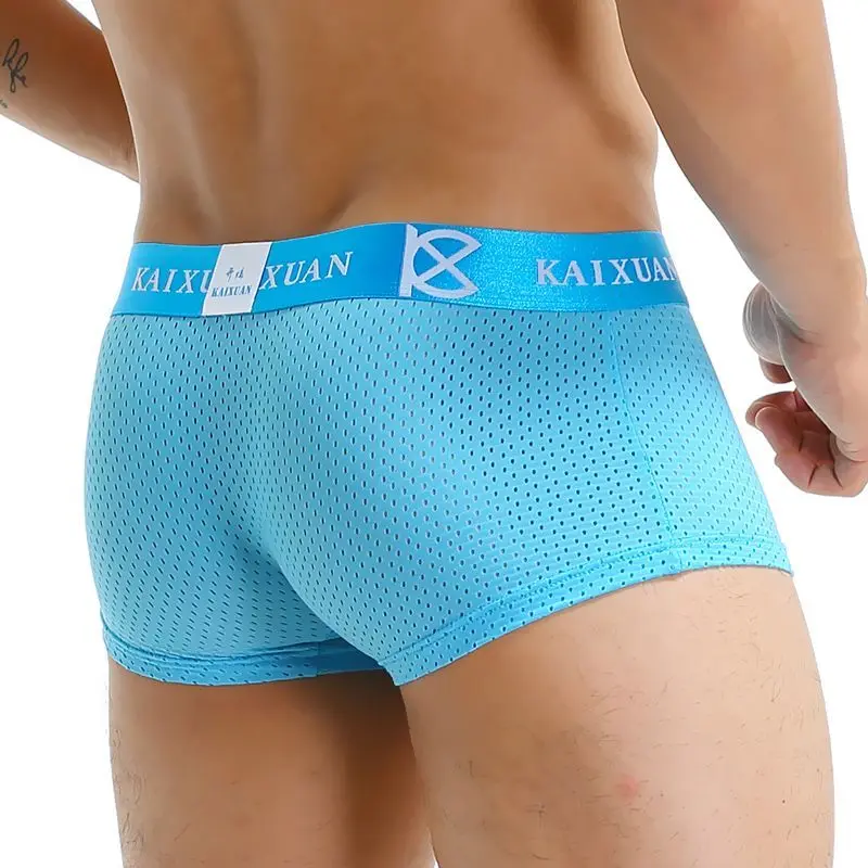 Open-hole Men's Underwear Ice Silk Boxer Underwear Summer Breathable Mesh Thin Hollowed-out Split Ultra-light Four Corners