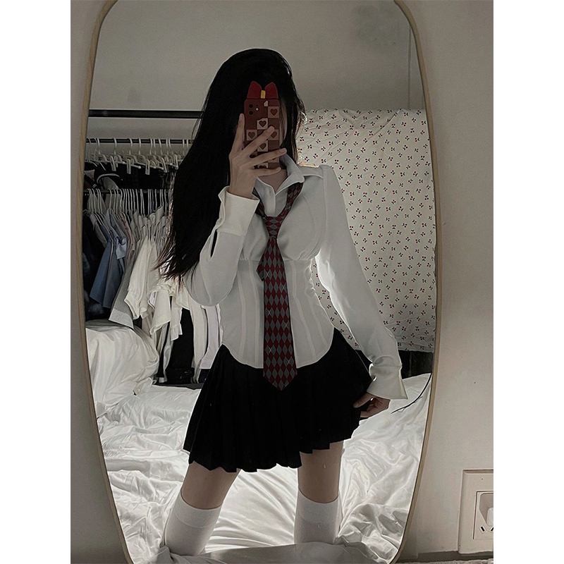 Y2K 白シャツ女性ストリートチュニック長袖クロップトップス学生 JK プレッピー韓国ファッションベーシックスリムすべて一致ブラウス新しい