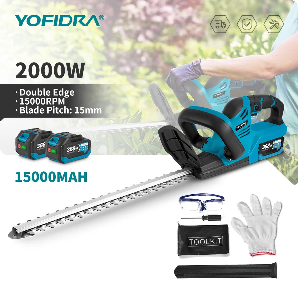 YOFIDRA Cordless Elettrico Tagliasiepi 2000W 15000RPM Potatura Sega Rasaerba Giardino Taglio Utensili Elettrici Per Makita Batteria Spille