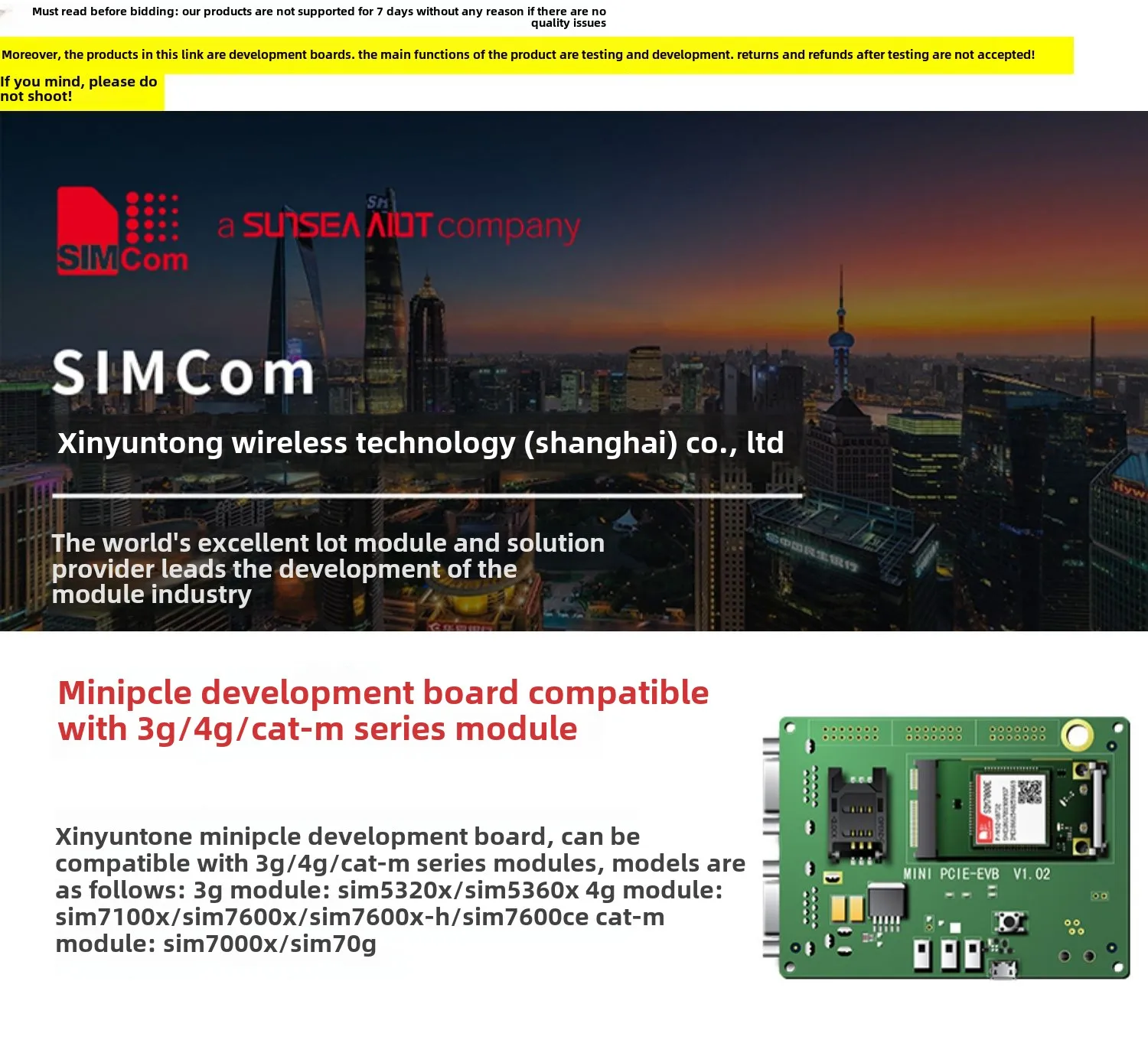 SIMCom 3G/4G/CAT-M Compatibility MINI PCIE Universal Development Board Positioning Antenna Accessories PCIE-EVB, PCIEA-EVB