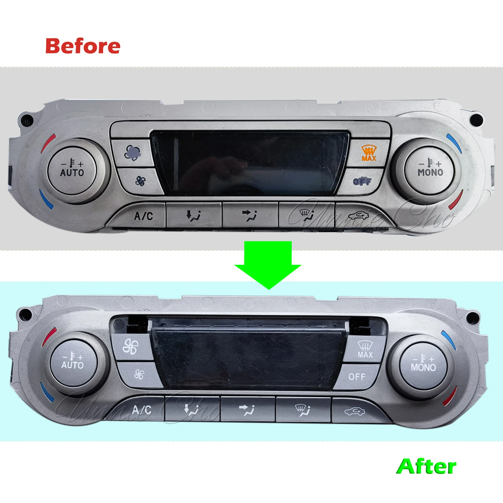 Pegatina de botón de enfoque para Ford Focus 2 MK2, accesorios de vinilo plateado, calcomanías de reparación climática para tablero de aire MK1 MK III