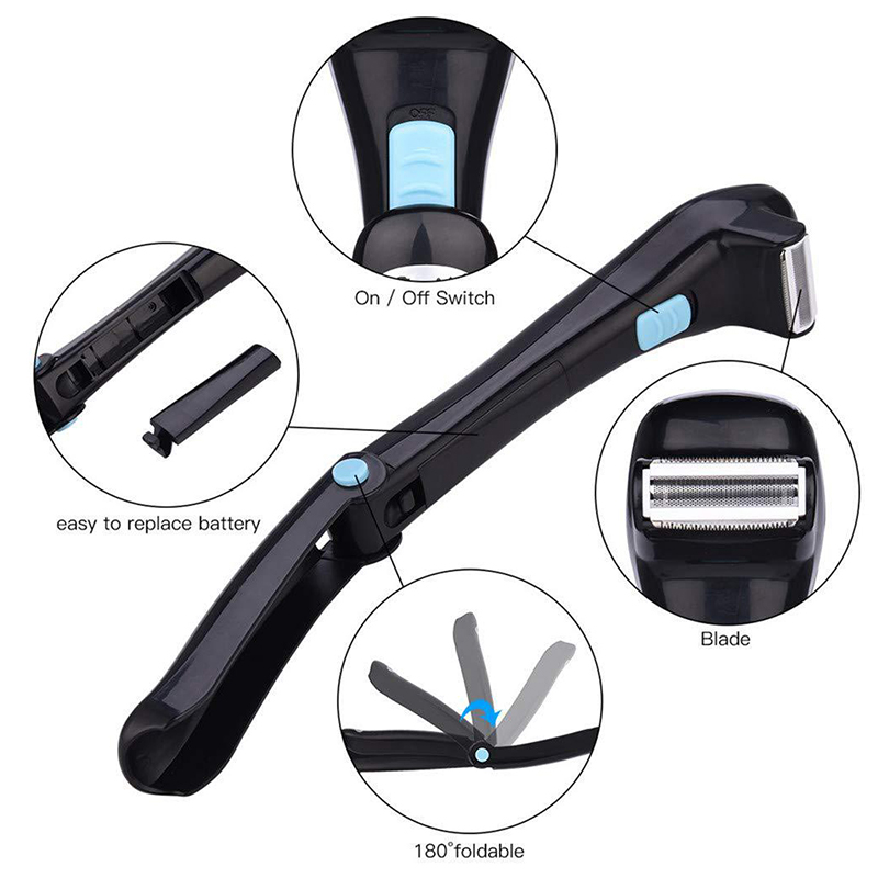 Men Shaving 180 Degrees Foldable Electric Back Hair Shaver Battery Manual Long Handle Hair Remover