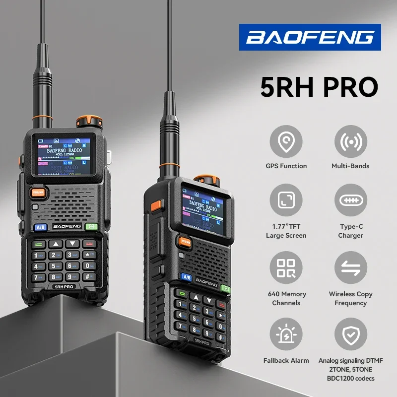 Baofeng UV5rhpro Walkie Talkie GPS Multi Band AM FM Wirless Copy Frequency Ham Two Way Long Range Update 5RH Communication Radio