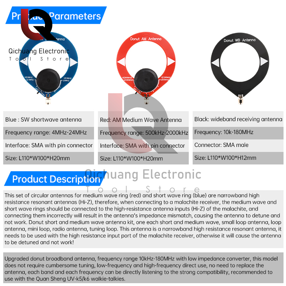 Amplificador de transimpedancia Sweet Donut AM/SW/WB Antena 10kHz-180MHz Mini Módulo de Antena de Bucle para Radio Walkie Talkie SDR