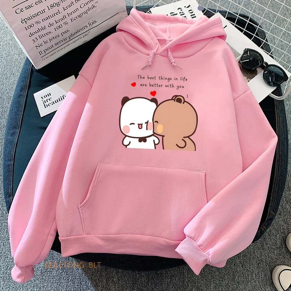 パンダクマ Bubu Dudu ラブハートスウェット女性/男性服カジュアル長袖かわいい印刷プルオーバー冬フリース