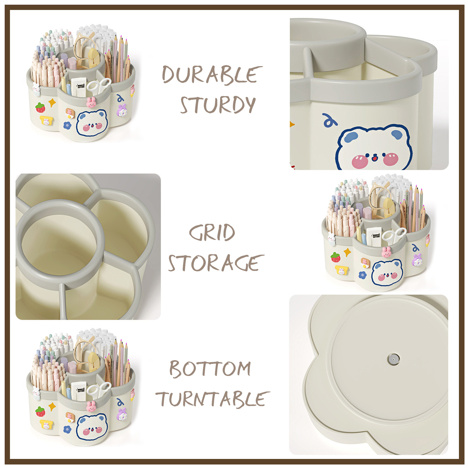 Desktop Rotating Stationery Pen Holder Large Capacity Storage Box Multifunctional Organizer Suitable for Cute Children Girls