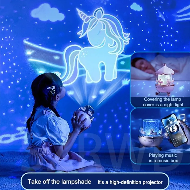 Proyector de luz nocturna para niños, habitación de niños, rotación espacial, lámpara Led nocturna recargable por USB, 12 películas, regalo de cumpleaños y Navidad