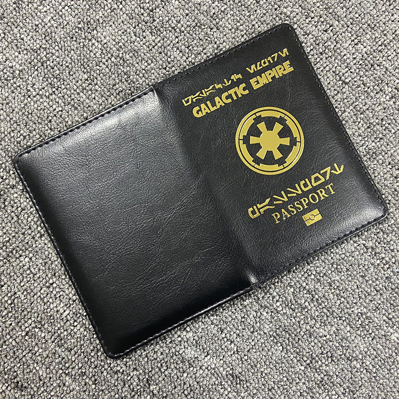 Capa para passaporte do Império Galáctico Capa de couro PU preta para passaportes Carteira de viagem Porta-passaporte