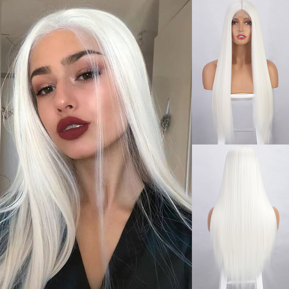 私はかつらロングストレートホワイトコスプレウィッグ合成かつら女性のための 60 613 ブロンドグレーピンク黒色毎日のパーティーロリータ