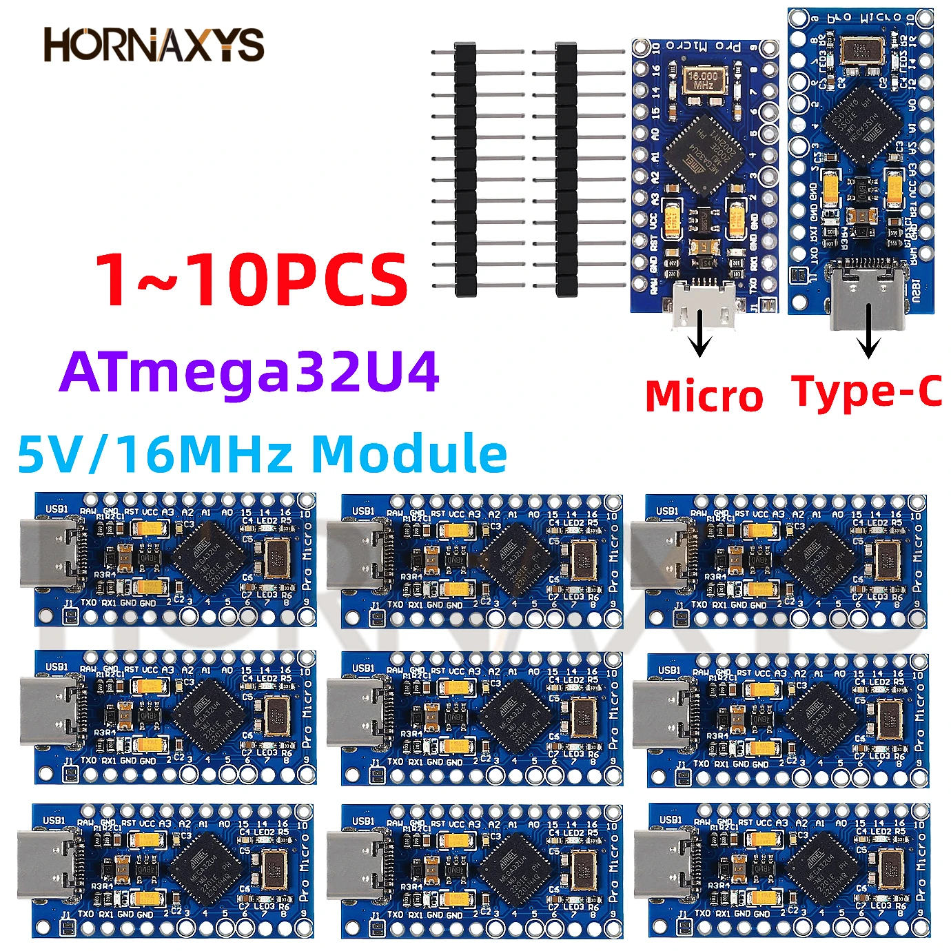1-10pcs Pro Micro ATmega32U4 5V/16MHz Module with 2 row pin header For Leonardo TYPE-C USB in stock best quality for arduino New