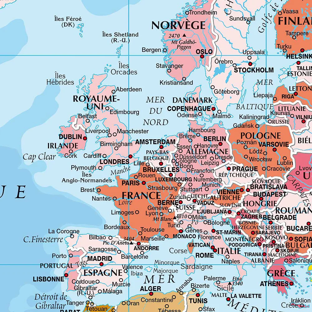 In Franse kaart van de wereld Poster Polyester Stof Doek Muurschildering Kantoor Schoolbenodigdheden Woondecoratie Carte Du Monde