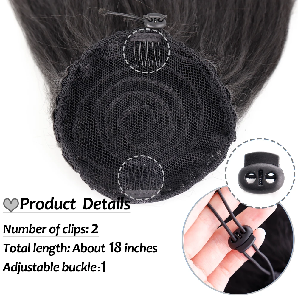 NICESY Tổng Hợp Đuôi Bị Cong Vênh 18 "Kinky Dây Rút Quăn Ponytail Sợi Tóc Với 2 Clip Phần Mở Rộng Tóc Tự Nhiên Màu Đen Cho Phụ Nữ