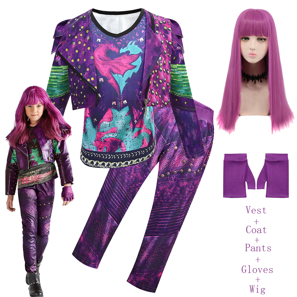 Disfraz de Mal Descendants 3 para niñas, disfraz de Evie, fantasía, ropa de Halloween, peluca, fiesta de cumpleaños, vestido elegante