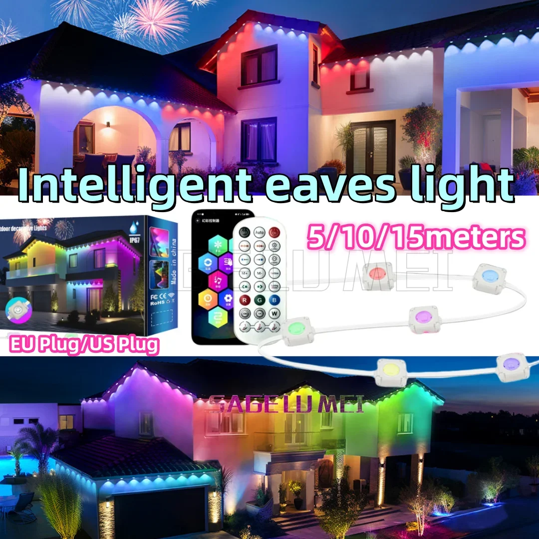 Außen leuchten Smart App RGBIB Traufe Lichter mit Fernbedienung LED wasserdichte Außen beleuchtung für Haus Weihnachts feier Urlaub Dekor