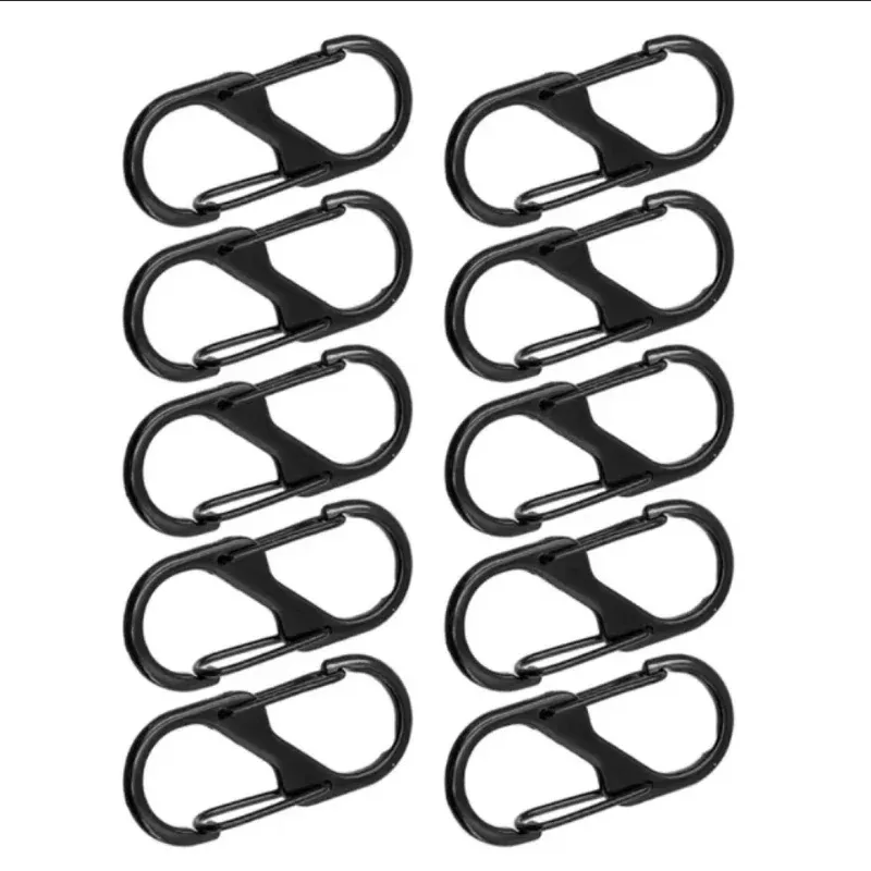 10 moschettoni a forma di S in metallo con doppi ganci, moschettoni, portachiavi, piccole clip a molla per campeggio, pesca, viaggi
