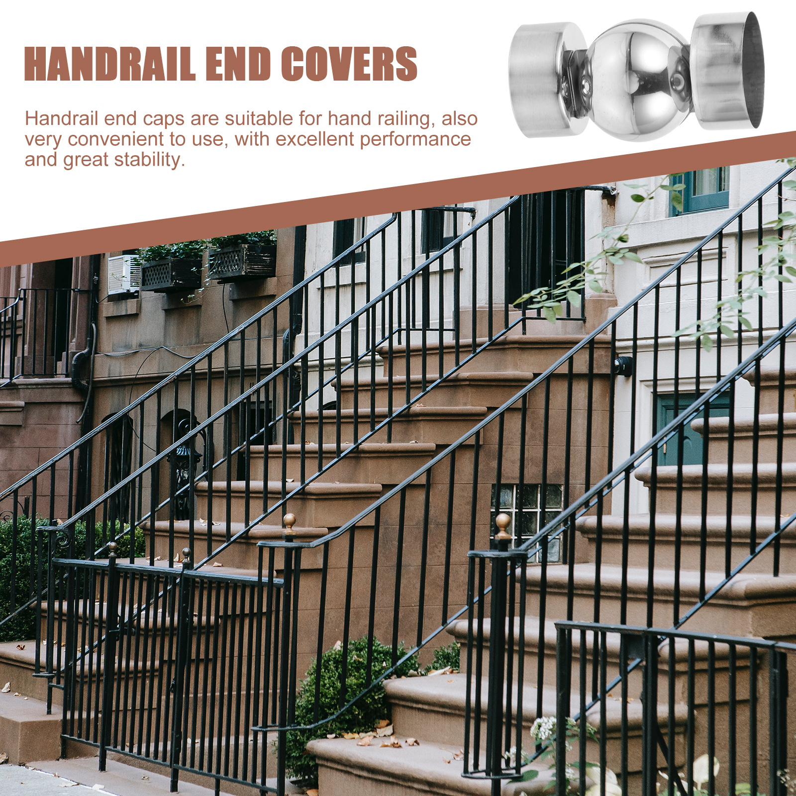 2Pcs Stainless Steel Stair Handrail End Caps Round Wear Resistant Handrail End Covers for Staircase Wood Plastic Replacement
