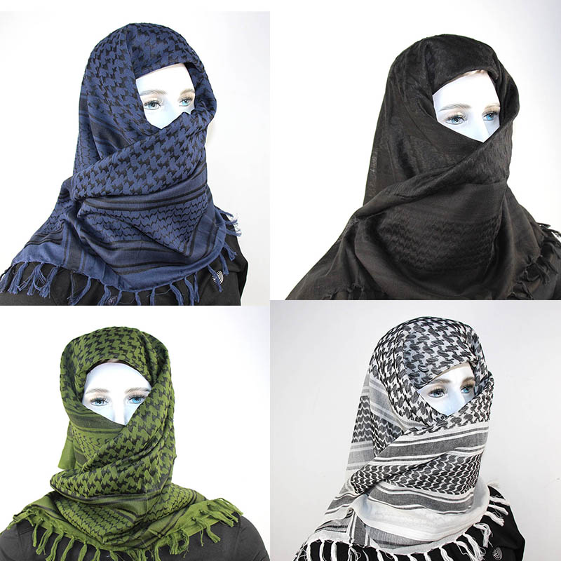 Bufanda táctica árabe Keffiyeh Shemagh, chal de algodón para invierno, cubierta más cálida para el cuello, envoltura para la cabeza, bufanda para acampar al aire libre a prueba de viento para hombres y mujeres