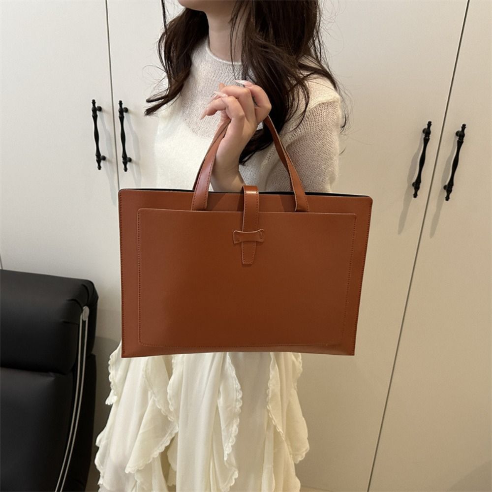 New Solid Color File Tote Bag PU Leather Office Briefcase Casual Business Laptop Handbag Travel