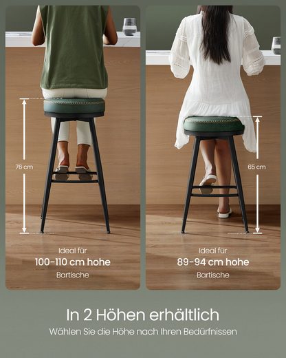 VASAGLE Barhocker (Set, 2er), drehbar, Kunstleder, 120 kg belastbar