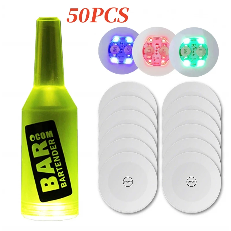 Luces LED para posavasos, pegatinas coloridas y brillantes para botellas de vino, tapete, decoración de iluminación para fiesta de boda, pegatina para botellas de vino, 1/10/20/50 Uds.