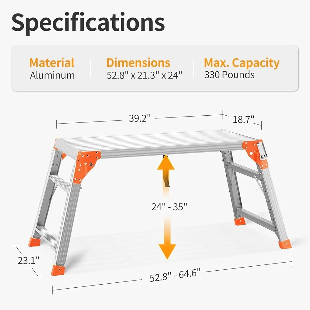 Multifunctional Adjustable Aluminum Work Platform Folding Ladder Non-Slip Scaffolding Safe Durable Lock Portable Indoor Outdoor