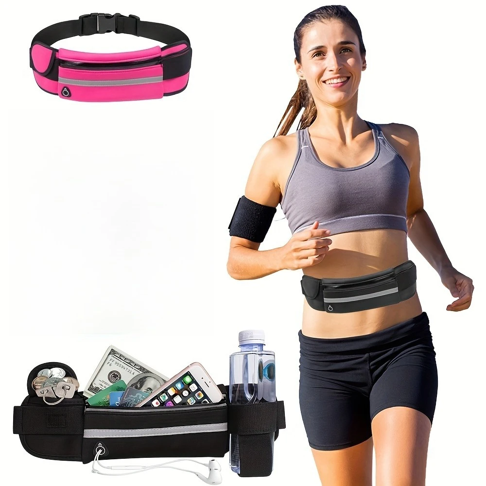 Rosa wasserdichte Lauf-Hüfttasche mit stoßfestem Telefonhalter und Wasserflaschentasche, geeignet für Outdoor-Fitness und Radfahren