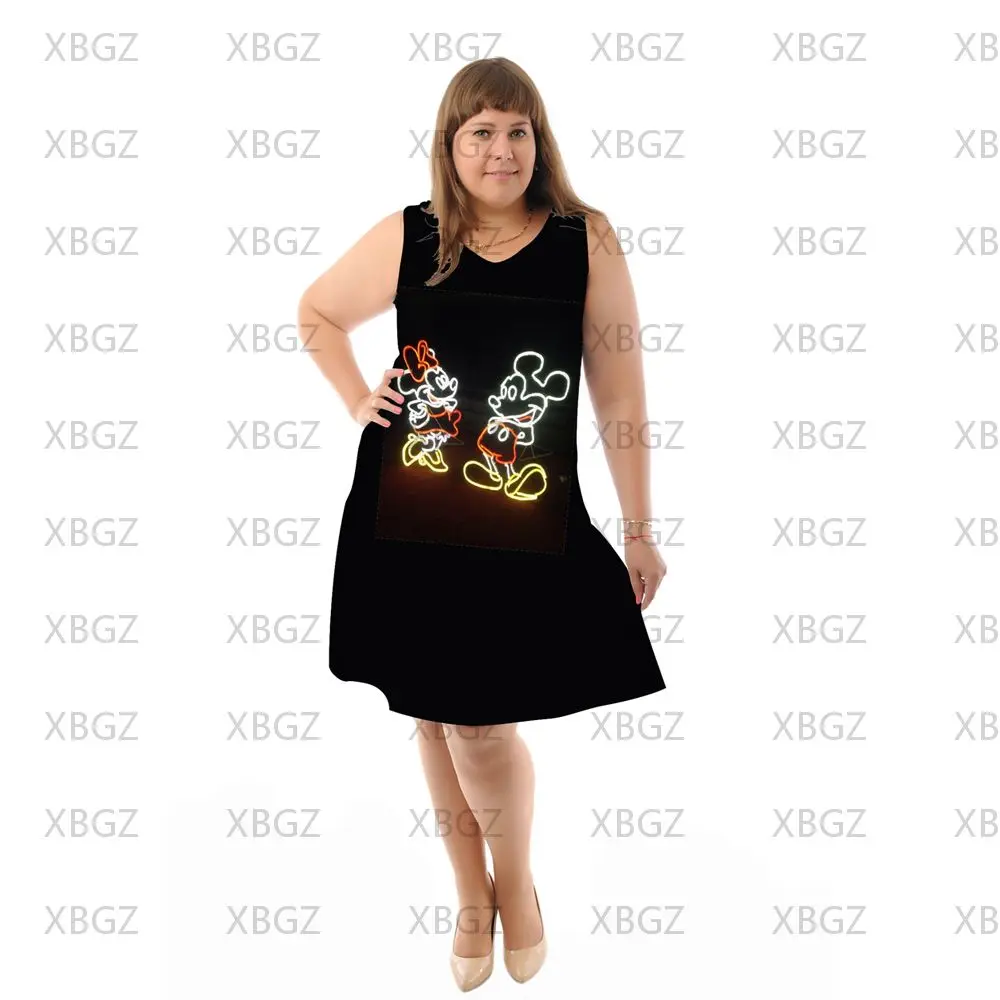 女性のためのエレガントなドレス,ミッキーの大きなサイズの服,4xlと5xl,6xl,ミニーマウス,夏,ビーチ,シック,ノースリーブ,2022