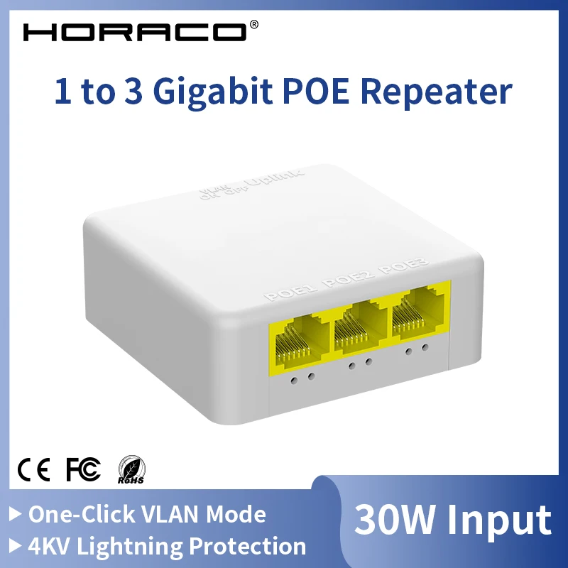 Horaco extensor poe gigabit de 4 portas, 1000m, repetidor de interruptor de rede ieee802.3af/at plug & play para switch poe, nvr, câmera ip ap